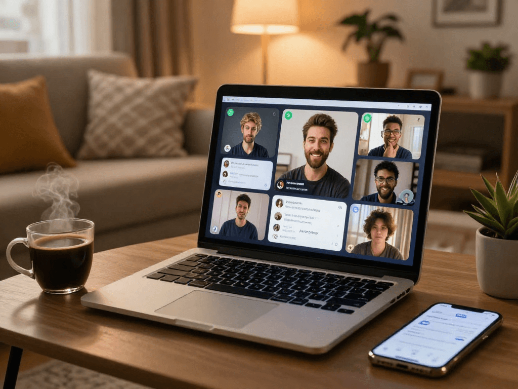 Engaging AI porn chat scene with user interacting in a cozy setting.