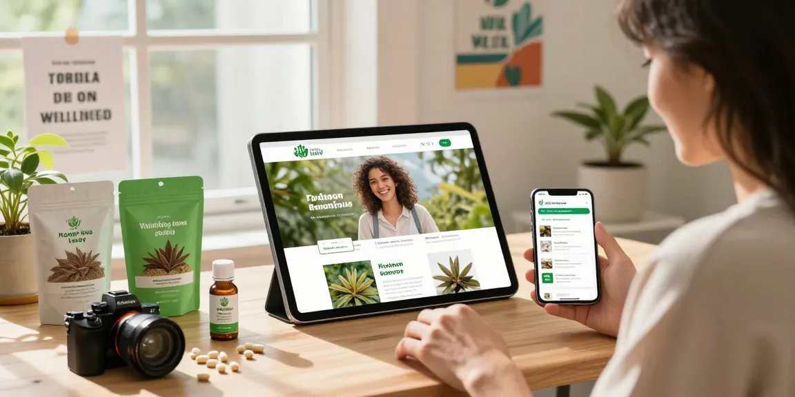 Happy Go Leafy brand customer shopping for premium kratom products online with a positive and vibrant atmosphere.