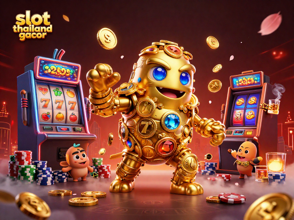 Engage in thrilling spins with slot thailand gacor featuring a vibrant scene of golden golems and slot reels.