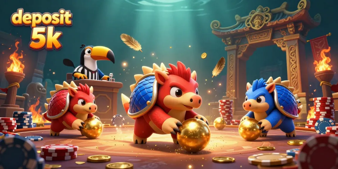 Engaging 3D gambling scene illustrating deposit 5k gameplay with rival pangolins, poker chips, and dynamic casino elements.