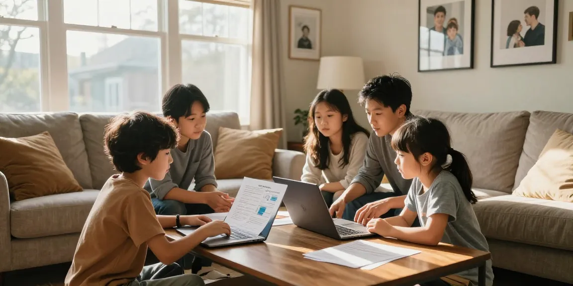 Family exploring debt consolidation Canada options in a cozy living room setting.