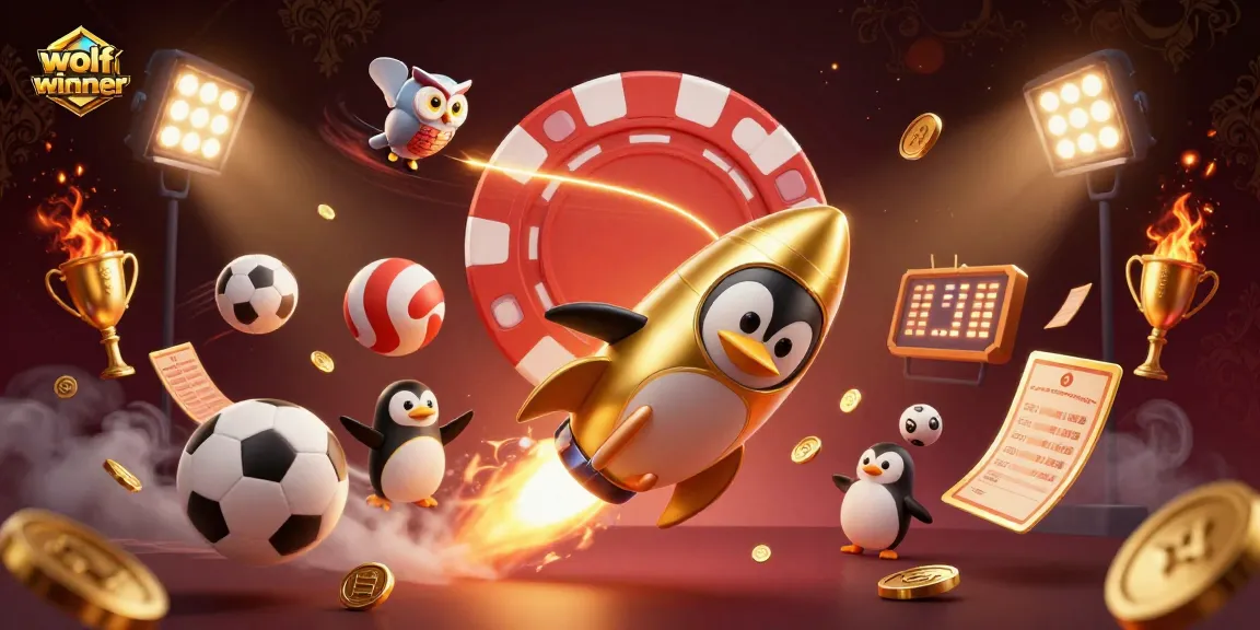 Experience the thrill of betting with wolfwinner, a vibrant space scene featuring a golden penguin and casino elements.