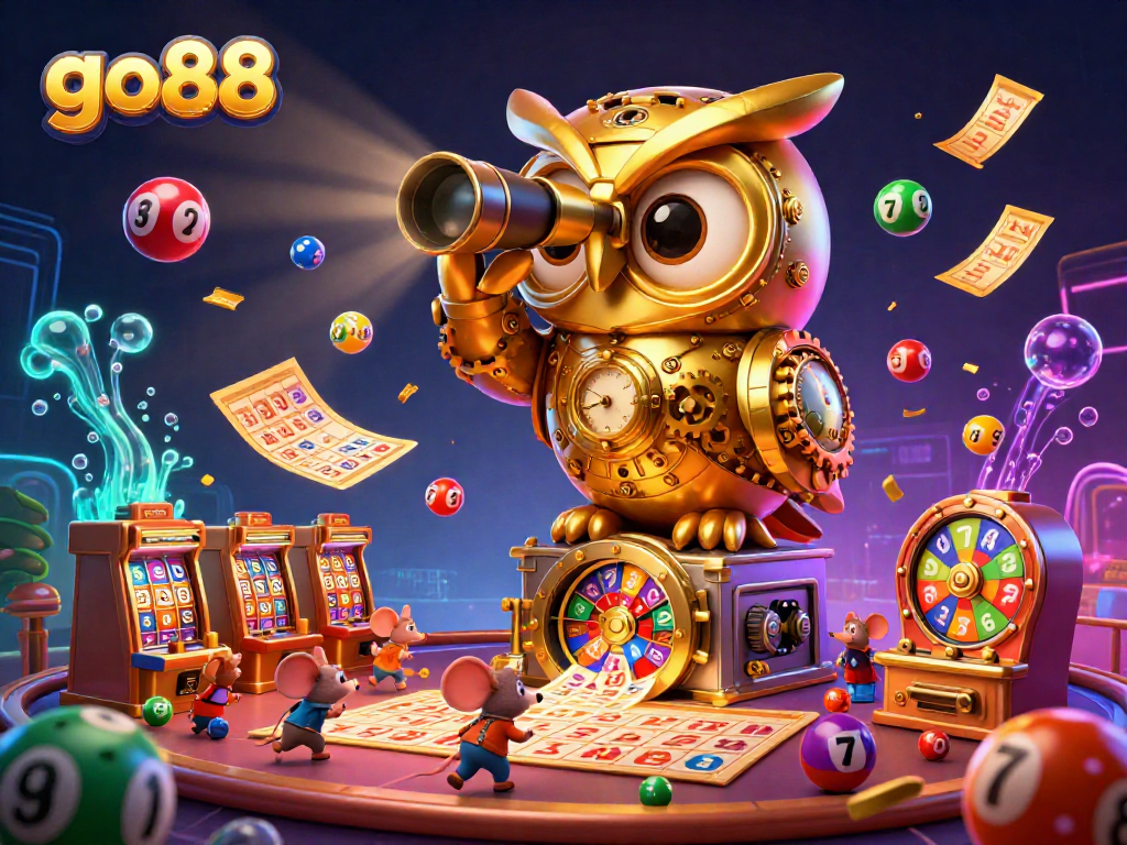 Experience thrilling action at go88 with a vibrant casino scene featuring a golden owl and lively game elements.