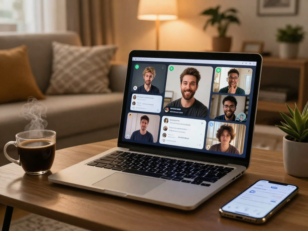 Engaging AI porn chat scene with user interacting in a cozy setting.